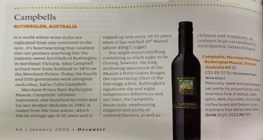 Campbells in Decanter's Top 10 New World Sweet Wines